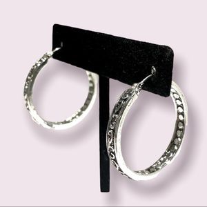 Napier Silver Toned Engraved Hoop Kylie Jenner Style Earrings Girlfriend Gift